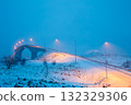 Humpbacked Bridges and Evening Snowfall 132329306
