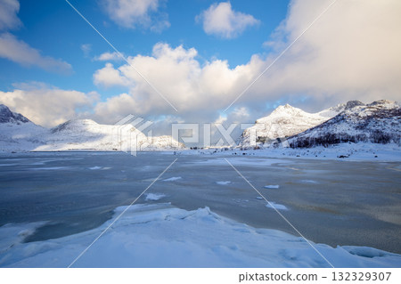 Sunny Day over a Winter Fjord Sunny Day over a Winter Fjord 132329307