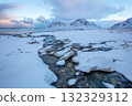 Winter Lofoten and a Stream on the Beach 132329312
