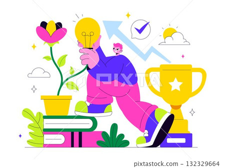 Personal Growth Vector Illustration Featuring Development Through Positive Habits, Lifelong Learning, Adaptability and Perseverance for Career Success Personal Growth Vector Illustration Featuring Development Through Positive Habits, Lifelong Learning, Adaptability and Perseverance for Career Success 132329664
