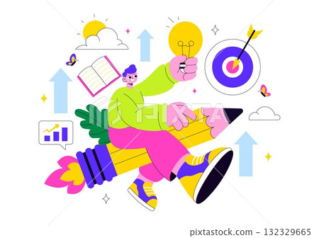 Personal Growth Vector Illustration Featuring Development Through Positive Habits, Lifelong Learning, Adaptability and Perseverance for Career Success Personal Growth Vector Illustration Featuring Development Through Positive Habits, Lifelong Learning, Adaptability and Perseverance for Career Success 132329665