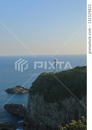 View of Cape Ashizuri Lighthouse in Kochi, built on a steep cliff View of Cape Ashizuri Lighthouse in Kochi, built on a steep cliff 132329822
