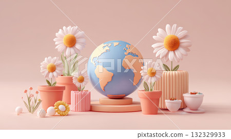 Halloween pumpkin glowing on dark path, spooky house in foggy forest, eerie atmosphere, autumn night, scary mood 132329933