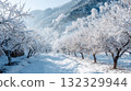 Snow covered tree winter landscape frosty morning mountain cold white nature peaceful outdoor scenic beauty 132329944