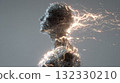 Energetic Network Figure Silhouette Human Form Surrounded by Electric Sparks and Light 132330210