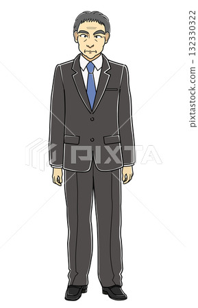 一名身穿西裝的中年男子站著 一名身穿西裝的中年男子站著 132330322