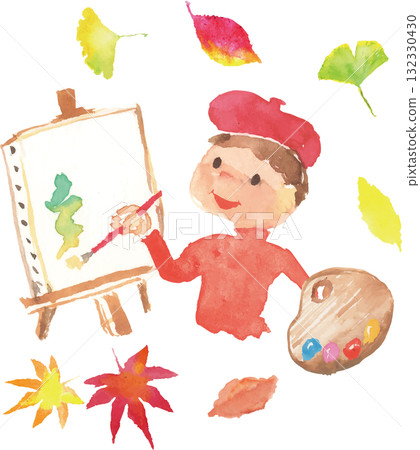 Autumn of Art, Illustration of a Painter Painting Vector 132330430