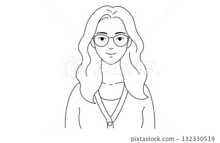 Long glasses female bust up line drawing illustration icon 132330519