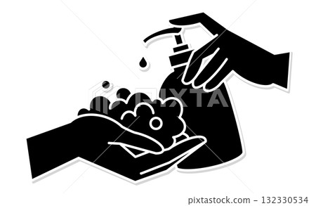 Washing hands with foam hand soap line drawing illustration icon 132330534