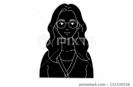 長眼鏡女性胸圍線描插圖圖標 132330536
