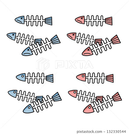 Fish bones in different colors and expressions 132330544