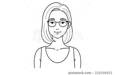 背心、鮑伯、眼鏡、女人的半身線條畫插圖圖標 132330551