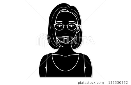 背心、鮑伯、眼鏡、女人的半身線條畫插圖圖標 背心、鮑伯、眼鏡、女人的半身線條畫插圖圖標 132330552