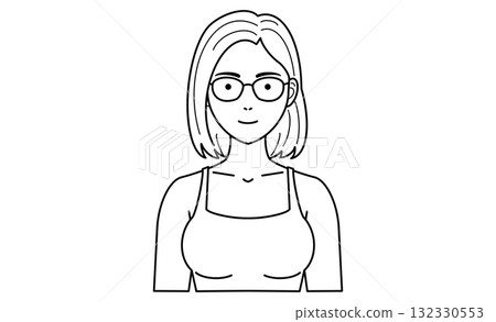背心、鮑伯、眼鏡、女人的半身線條畫插圖圖標 背心、鮑伯、眼鏡、女人的半身線條畫插圖圖標 132330553