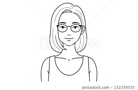 背心、鮑伯、眼鏡、女人的半身線條畫插圖圖標 背心、鮑伯、眼鏡、女人的半身線條畫插圖圖標 132330555