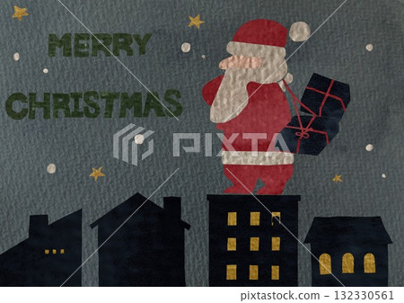 Illustration collage style of Santa Claus carrying Christmas presents 132330561