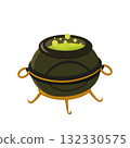 Witch boiling cauldron with green potion. Wizard pot Halloween concept vector illustration 132330575