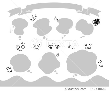 一組表達憂慮和焦慮的對話泡泡。內含表達煩惱、憤怒、汗水、嘆息等的漫畫符號插圖。用絲帶裝飾。 一組表達憂慮和焦慮的對話泡泡。內含表達煩惱、憤怒、汗水、嘆息等的漫畫符號插圖。用絲帶裝飾。 132330682