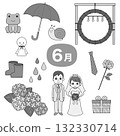 A monochrome illustration set featuring June events and rainy season motifs 132330714