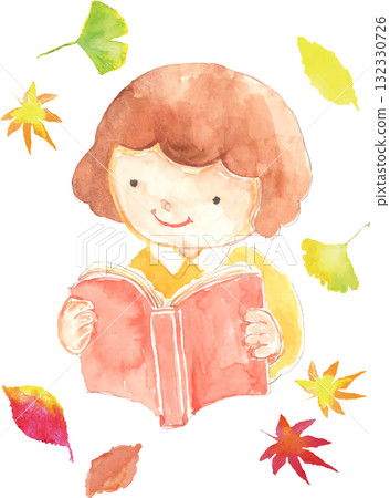 Autumn reading season - Illustration of a girl reading a book - Vector Autumn reading season - Illustration of a girl reading a book - Vector 132330726