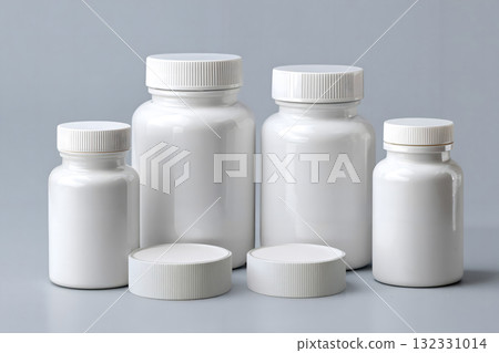 Collection of White Supplement and Medicine Bottle Mockups 132331014