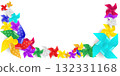 Spinning pinwheel paper toy vector isolated illustration colorful rainbow windmill fan childhood game symbol summer breeze design playful whirligig concept child fun flower background set 132331168
