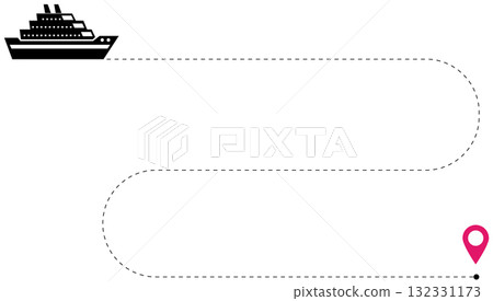 Marine cruise liner trip vector illustration with dotted route travel map isolated background sea voyage journey navigation tourism design infographic concept symbol graphic element template 132331173