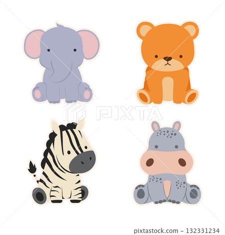 Cute Safari Animal Vector Set Elephant, Bear, Zebra & Hippo Cute Safari Animal Vector Set Elephant, Bear, Zebra & Hippo 132331234