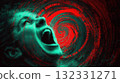 Screaming in Red and Green Spiral Surreal Horror Art for Dramatic Stock 132331271