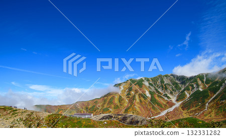 立山黑部阿爾卑斯山脈路線、健行者和雷鳥莊、室堂平的壯麗景色、立山黑部阿爾卑斯山脈路線、富山縣 132331282