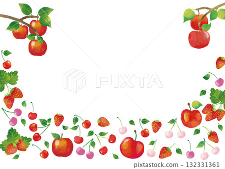 水彩風格可愛水果（櫻桃、草莓、蘋果）框架 132331361