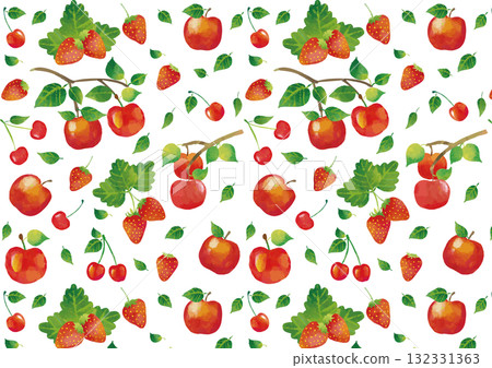 水彩風格可愛水果（櫻桃、草莓、蘋果）圖案2 132331363