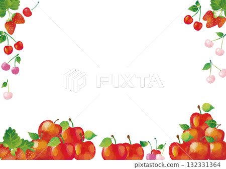 水彩風格可愛水果（櫻桃、草莓、蘋果）框架2 132331364