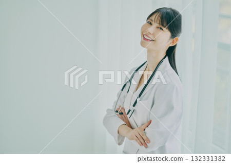 Female doctor standing by the window Female doctor standing by the window 132331382