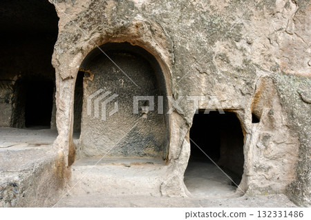 Closeup of an ancient cave entrance, Vardzia Monastery Cave City, Georgia 132331486