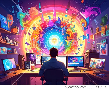 AI expands the world of creativity with colorful digital art creation illustrations AI expands the world of creativity with colorful digital art creation illustrations 132331554