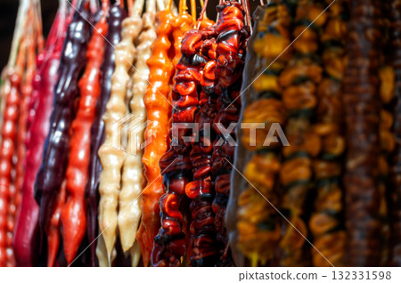 Famous georgian dessert churchkhela on street food market in Tbilisi, Georgia. 132331598