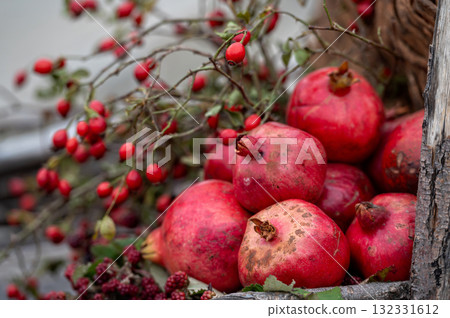 Pomegranate fruit on display at a farmers market in Georgia 132331612