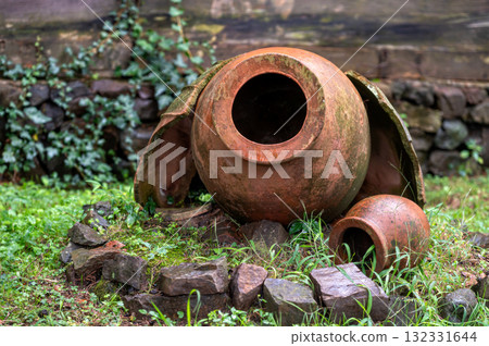 Georgian traditional big jugs kvevri for wine making 132331644