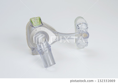 Medical nasal oxygen mask isolated on white. Continuous positive airway pressure CPAP equipment 132331669
