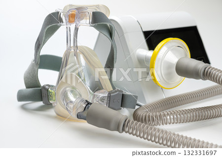 CPAP machine with mask and hose, for people with sleep apnea, respiratory, or breathing disorder 132331697