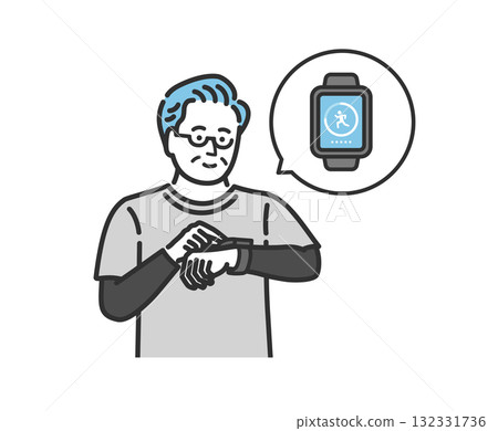 A middle-aged man checking a pedometer app on his smartwatch A middle-aged man checking a pedometer app on his smartwatch 132331736