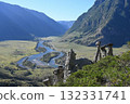 Stone mushrooms with overlooking the valley, geological formation in the Altai mountain region 132331741