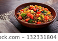 Heart nourishing food, Warm bowl of quinoa, lentils, and roasted vegetables, 132331804