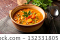 Food for cancer patients, Warm bowl of vegetable soup with carrots, celery, and lentils 132331805
