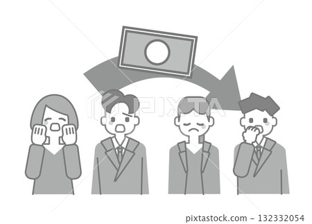 一位商人因減薪而感到悲傷的插圖(單色) 一位商人因減薪而感到悲傷的插圖(單色) 132332054