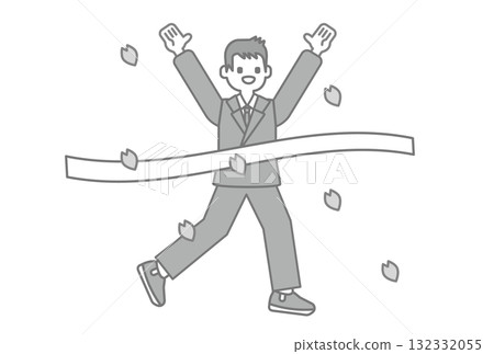 一名國中和高中男孩在櫻花的包圍下到達目標的插圖（單色） 132332055