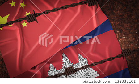 The China and Cambodia flag for Background concept 3d rendering. The China and Cambodia flag for Background concept 3d rendering. 132332101