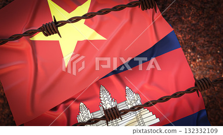 The Vietnam and Cambodia flag for Background concept 3d rendering. The Vietnam and Cambodia flag for Background concept 3d rendering. 132332109