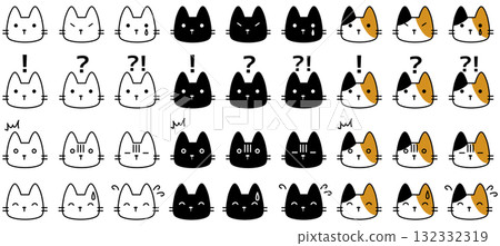 一組可愛的貓臉圖示表達各種情緒 132332319